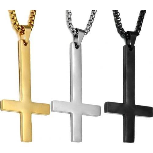 High Quality Men Fashion Stainless Steel Inverted Cross Pendant Chain Necklace Jewelry Party Wedding Birthday Gift Wholesale