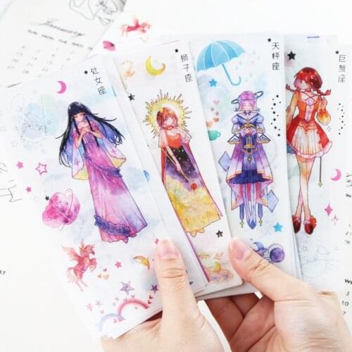 Twelve Constellations Kpop Stickers Set Cute Cartoon Anime Girl Series Hand Account Material Space Decorative Diary Mobile Cover