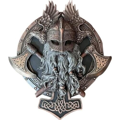 Wall Plaque Warrior Axe Valhalla Sculpture Garden Wall Decoration Resin Ornaments