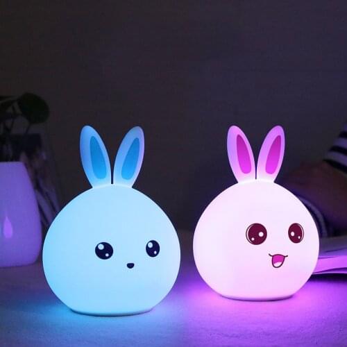 Rabbit LED Night Light USB Recharge 7 Color Changing Light for Kids Silicone Touch Sensor Tap Control Night Light
