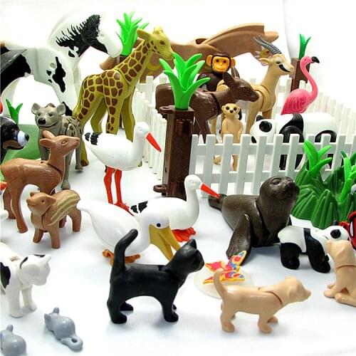 Original Playmobil Animals Animales Action Figure Toys For Children Playmobil Panda Bear Dog Fish Monkey Horse Deer Dolphin Toys