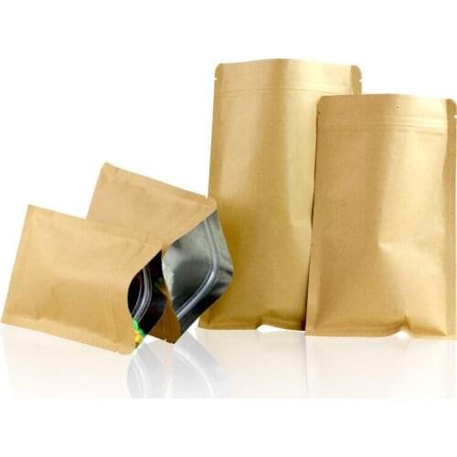 100pcs/ 15size Kraft Paper Doypack Zip Lock Pouch with Aluminum Foil Food Tea Snack Coffee Storage Resealable Ziplock/zipper Bag