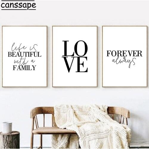 Black And White Poster LOVE FOREVER Quotes Print Minimalist Canvas Painting Modern Wall Pictures Living Room Home Decoration