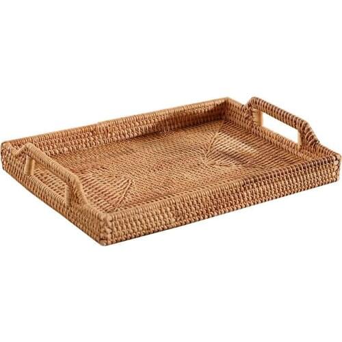 Hand-woven Wicker Basket Food Tray Rattan Fruit Hand-braid Rectangular Eco-friendly 34x24x6cm Vegetable Kitchen Woven Storage