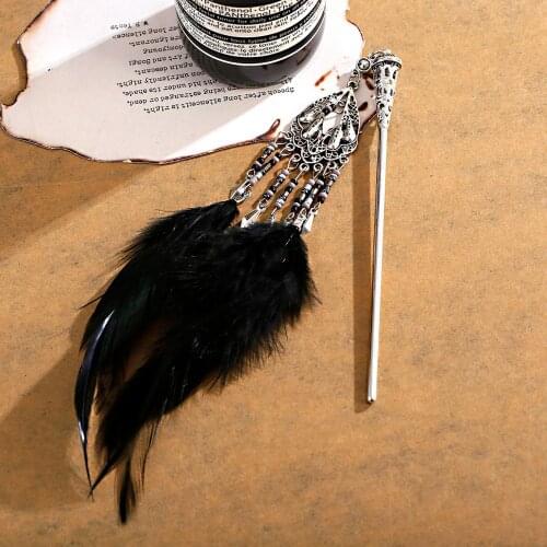 Headdress Hairpins For Hair Accessories Women Multicolor Feather Chain Hair Sticks Tiara Jewelry Gift Flower Rhinestones Hairpin