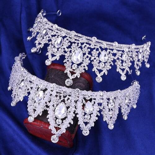 Baroque Luxury Handmade Rhinestone Bridal Crown Tiaras Silver Crystal Diadem Tiaras for Bride Headbands Wedding Hair Accessories