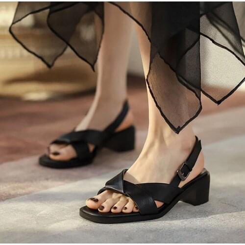 Women sandals chaussure femme summer fashion new2021 chaussures casual casuales designer black heels buckle strap adult solid