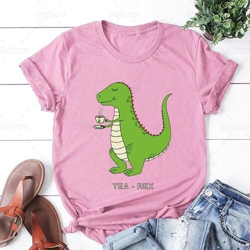 Cute Tea-Rex Shirt Dinosaur Tea Cup Funny Tshirt Tearex Pretty Top Tees Cotton Shirt