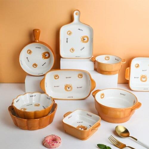 Cheese Baked Rice Baking Pan Special Utensils for Oven Ceramic Bowl Binaural Baking Bowls Baking Household Microwave Dishes