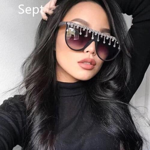 Sept Vintage Rhinestone Sun Glasses Fashion One Piece Diamond Sunglasses Women Female Black Pink Eyewear UV400