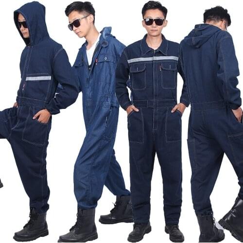 Welding Clothing Denim Hooded Overalls Dust Proof Electric Worker Uniform Painter Coveralls repairmen work jumpsuits welder suit
