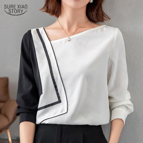 Loose Long Sleeve Pure Casual Blouse Women Autumn Stitching Silk O-neck Superior Lady Top Elegant Solid Shirt Blusa Mujer 16435