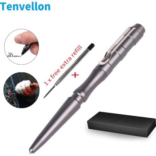 Tenvellon Self Defense Tactical Pen Gray Color With Pen Box Safety Personal Protection Tungsten Head EDC Emergency Tool