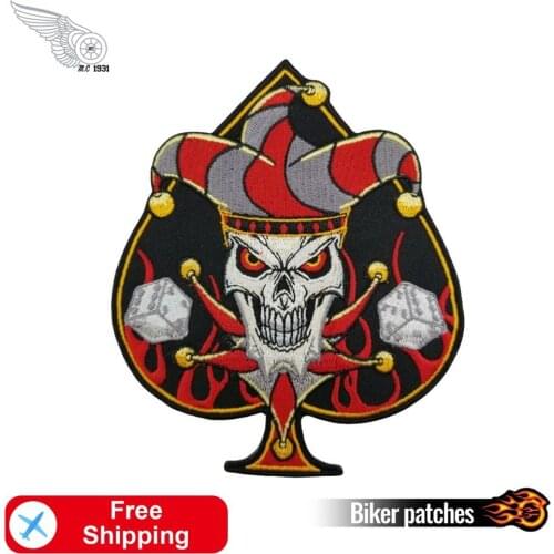 Poker Clown Skull Iron on Applique Garment Embroidery Patch for Clothing Handmade Garment T-Shirt Motorcycle MC Accessories