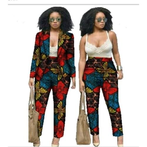 Stock Size Low Price African Print 2 Piece Set For Women Spring Dashiki Pant and Crop Top Bazin Riche African Clothing WY019
