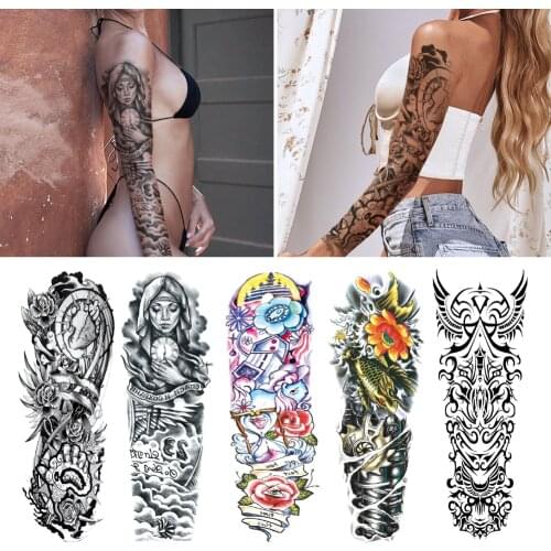 Temporary Tattoos For Men Women Fashion Large Size Full Arm Sleeve Tattoo Paper Sticker Waterproof Totem Geometric Fake Tattoo