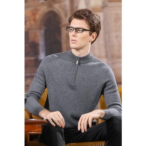 High Quality Men Fashion Cashmere Zipper Sweater Outwear Male Pure 100% Wool Plain Thick Warm Sweater Knitwear Long Sleev