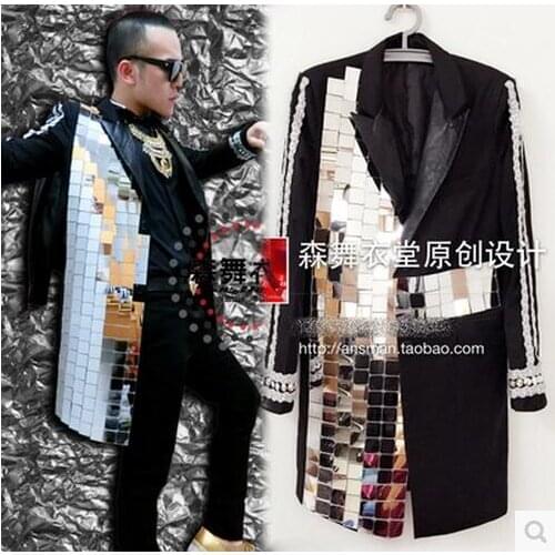 M-5XL!!!A male singer club guests with money The future wind mirror heavy manual palace long suit stage costumes