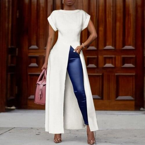 2021 Summer Womens Long T-shirt Tops Summer Split Orange Womens Slim Short Sleeve Solid Color Hedging Ladies Party T-shirt New