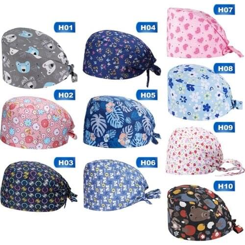 Nurse Caps Pharmacy Cotton Work Hats Cartoon Printing Pet Hospital Doctor Caps Nurse Accessories Wholesale