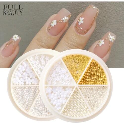 12Grid/Wheel Acrylic Flower Rhinestone and Decoration Nail Design Mixed Mini Steel Beads White Gold DIY Jewelry Manicure CH1927