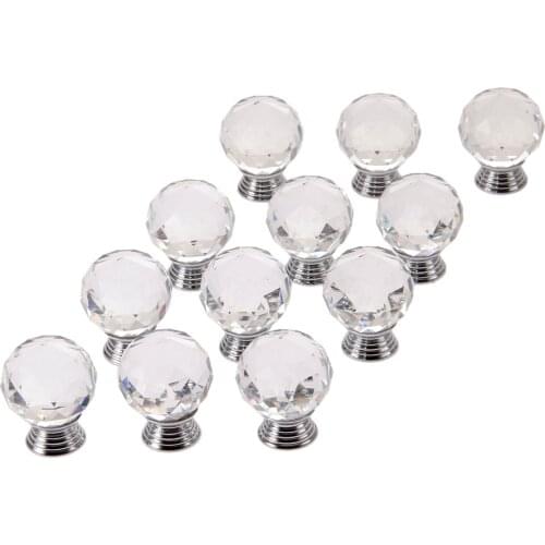 12Pcs Clear Ball Shape Crystal Glass Pull Knob Kitchen Cabinet Handle Drawer Door Cupboard Knobs