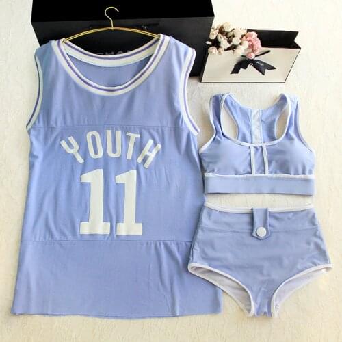 2021 Women Sports Bikini Set with Cover-Up Padded Bathing Suit Swimwear Tankini Swimsuit Sexy Swimming Beachwear Ladies Biquini