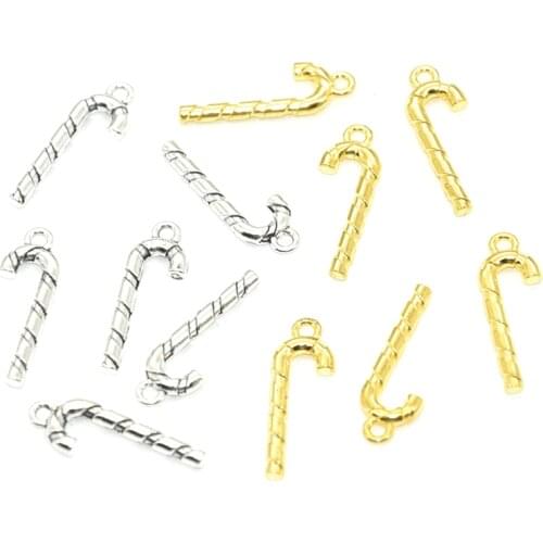 22pcs Classic Antique Silver Tone Candy Canes Crutches Charm Christmas Pendant For Jewelry bracelet accessories Making 27*9mm