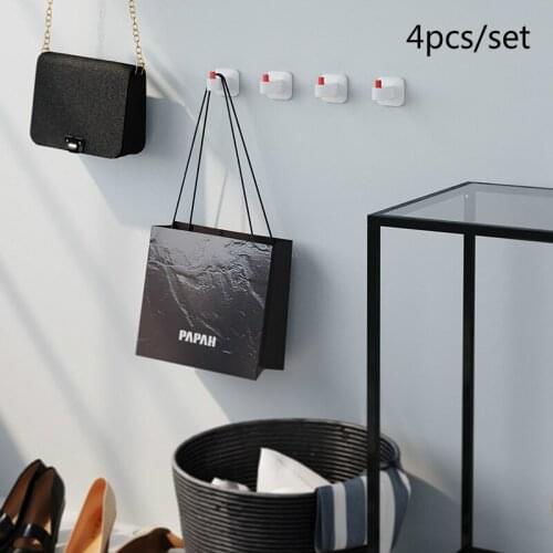 4Pcs/Set Punch-Free Plastic Seamless Sticky Hook Kitchen Bathroom Wall Hat-and-Coat Hook Storage Tools Storage Rack