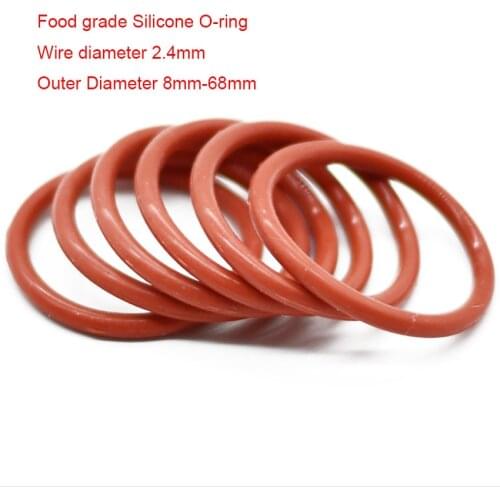 50pcs Red VMQ Silicone O Ring Gasket CS 2.4mm OD 8mm ~ 68mm Food Grade Silicon O Ring Gasket Rubber o-ring