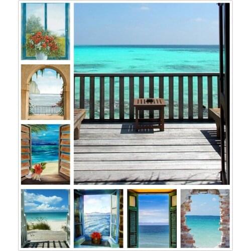 Seaside Scenery Outside Windows 5D Diy Full Square & Round Diamond Painting Embroidery Cross Stitch Kit Wall Art Home Decor