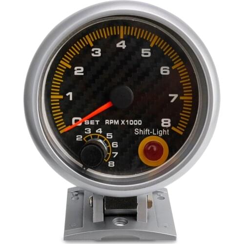 Auto Car Tachometer Tacho Gauge 0~8000 RPM Meter 2" 52mm Universal Car Motor Silver shell carbon surface Meter Pointer