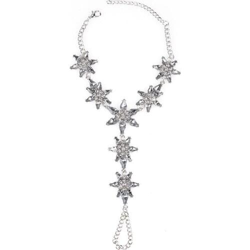 Bohemian Luxury Crystal Rhinestones Gem Flower Pendant Anklet Bracelet Chain Ankle Barefoot Sandals Boho Jewelry