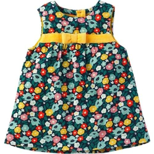 Little Maven Spring Autumn New Children Girls Sweat Corduroy O-neck Bow Cotton Print Floral Soft Casual Jumper Vests Dresses