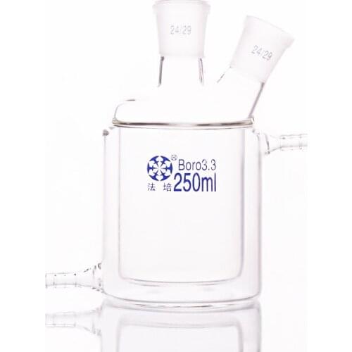 Double-deck cylindrical two-necked flat bottom flask,Capacity 250ml,Joint 24/29,Mezzanine jacketed reactor bottle