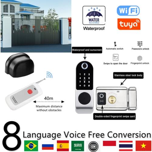TUYA WIFI Mobile Phone Unlocking Double-Sided Fingerprint Outdoor Waterproof Balcony Courtyard Apartment Iron Door Electric Lock
