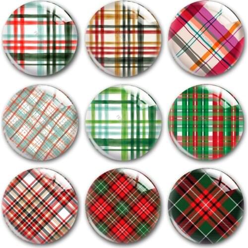Handmade X-Mas Christmas Red Buffalo Plaid Round Photo Glass Cabochons Demo Flat Back DIY Jewelry Making Findings Accessory