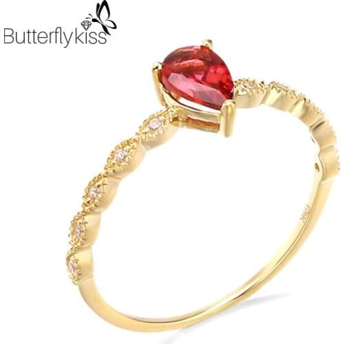 BK 9k Genuine Gold 585 Rings Water Drop 0.83g Pink Tourmaline Gemstone Jewelry For Women Luxury Simple Engagement New Gifts