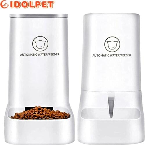 Pet Food Feeder and Water Feeder Self-Dispensing Gravity Automatic Dispenser Bundle Station Device Set for Cat Dog Kitten Puppy