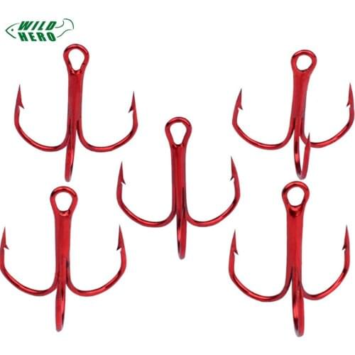 WILDHERO 10pcs/lot Super Sharp Saltwater Red Fishing Hooks High-Carbon Steel 3X Treble Hooks 2# 4# 6# 8# 10# High Strength Hooks