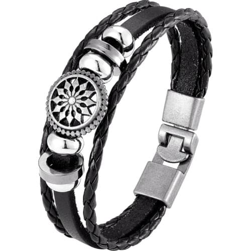 2020 Hot Fashion Multi-Layer Leather Bracelet Men Vintage Sun Flower Beads Bracelet Jewelry Preferred Valentines Gift Puseira