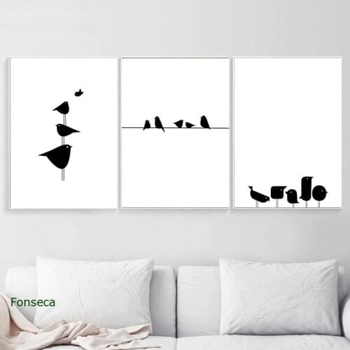 Minimalist Cute Bird Black White Canvas Painting Wall Art Pictures For Kids Room Nordic Posters And Prints Nursery Decor