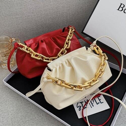 Fashion Pleated Crossbody Bag Women Stone Pattern PU Leather Shoulder Messenger Pouch Solid Color Female Chain Clutches Totes