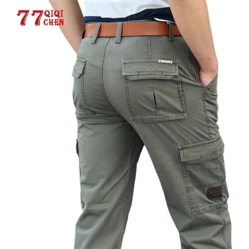 Mens Casual Long Pants Cotton Autumn Winter Military Cargo Pant Loose Straight Multi Pocket Overalls jogging Trousers Plus Size