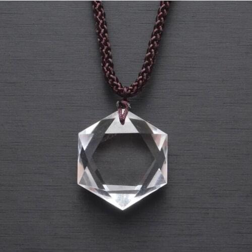Natural white crystal six mans star pendant energy stone star stone pendant ling ling divination crystal necklace wholesale