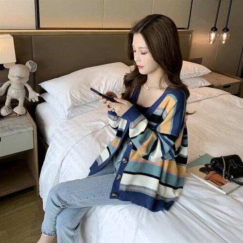 2020 New Small Fresh and Sweet Knit Sweater Top Ladies Loose Mid-length Western Style Small Cardigan Jacket Cardigan