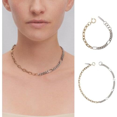 New gold and silver color thick chain short-chain bracelet set female choker collarbone chain neckalce