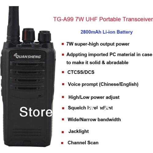 Quansheng 7W TG-A99 UHF Portable Two-way Radio/Handheld walkie talkie with 2800mAh Li-ion Battery