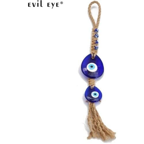 EVIL EYE Glass Water Drop Blue Turkish Evil Eye Pendant Wall Hanging Braided Rope Decorations for Home Living Room Car BE254