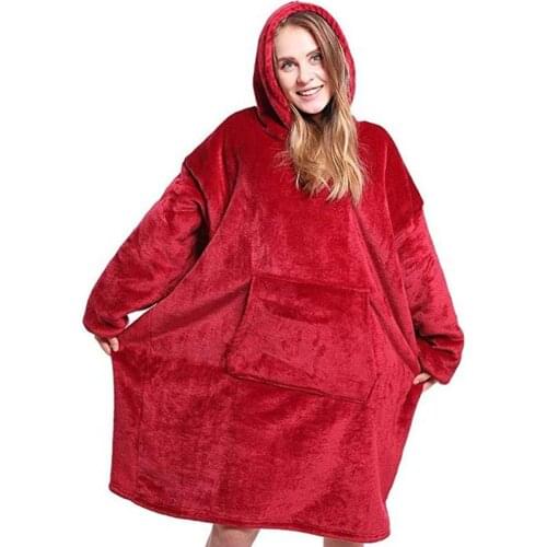 Oversized Hoodie Blanket With Sleeves Sweatshirt Plaid Winter Fleece Hoody Women Pocket Female Hooded Sweat Oversize Femme